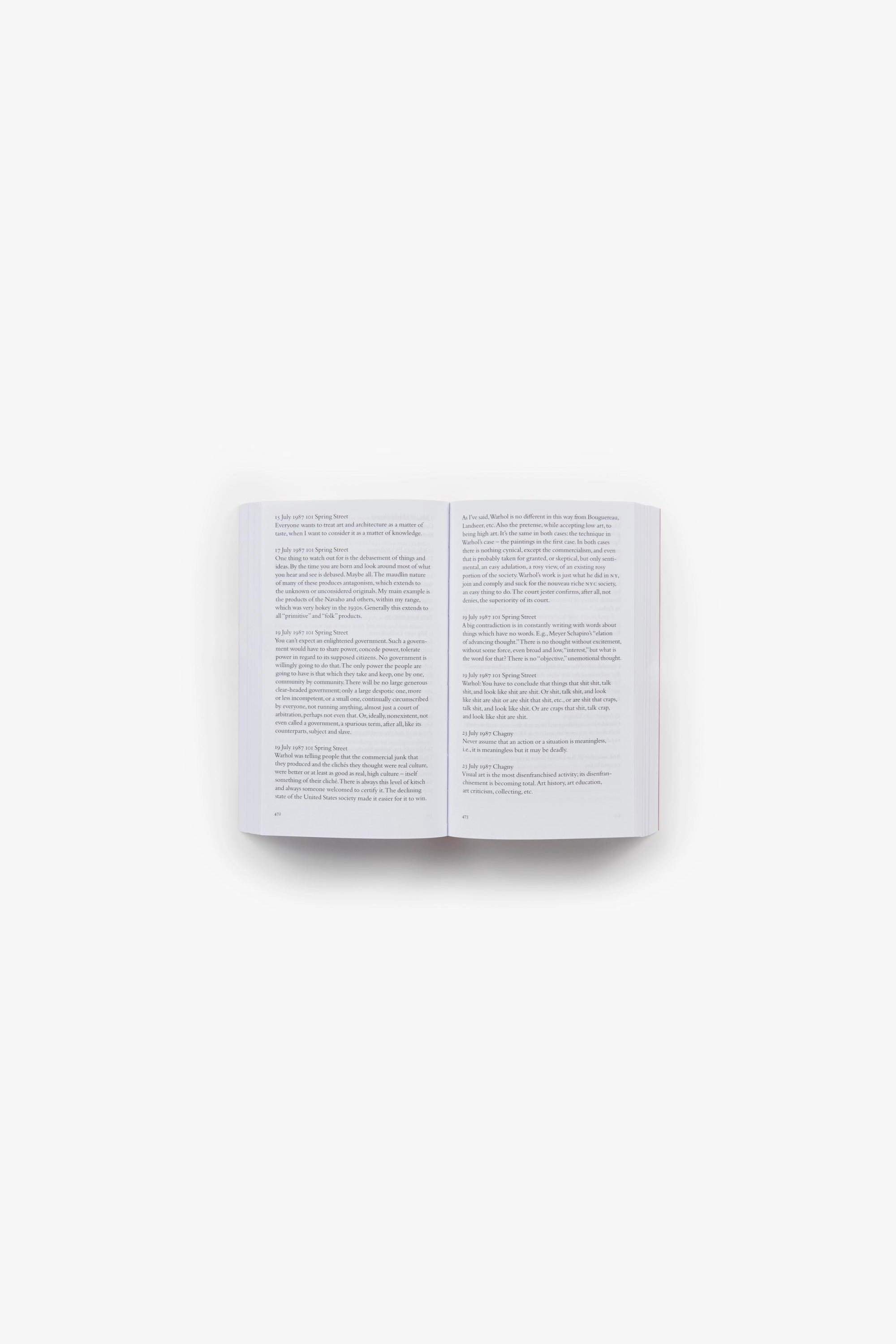 Full spread of “Donald Judd Writings.” Verso and recto are full pages of text.