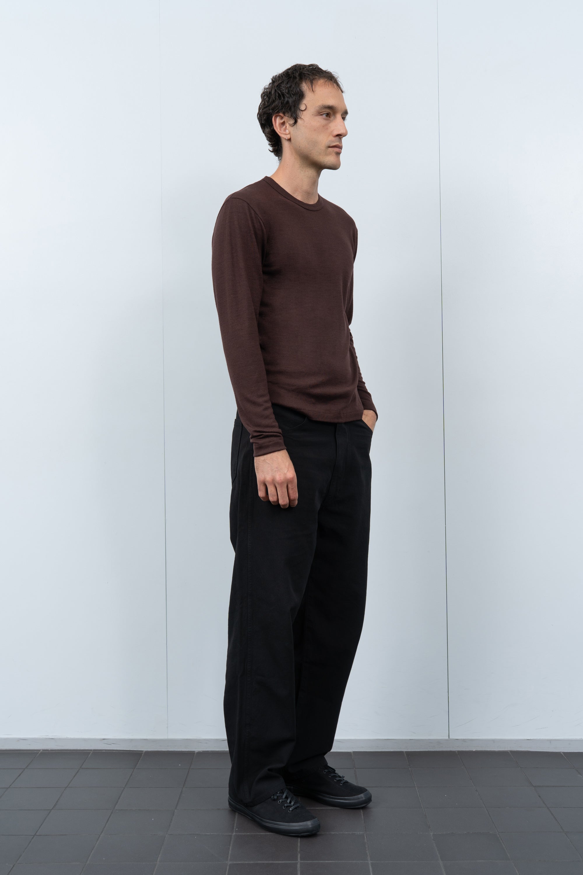 L/S WOOL CARLEN T-SHIRT - BROWN