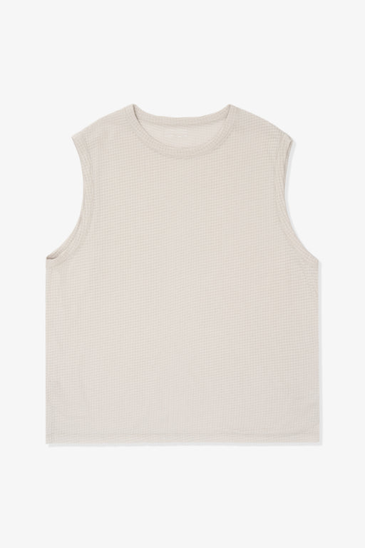 SHEER GAUZE SLEEVELESS T-SHIRT - SOLAR GREY