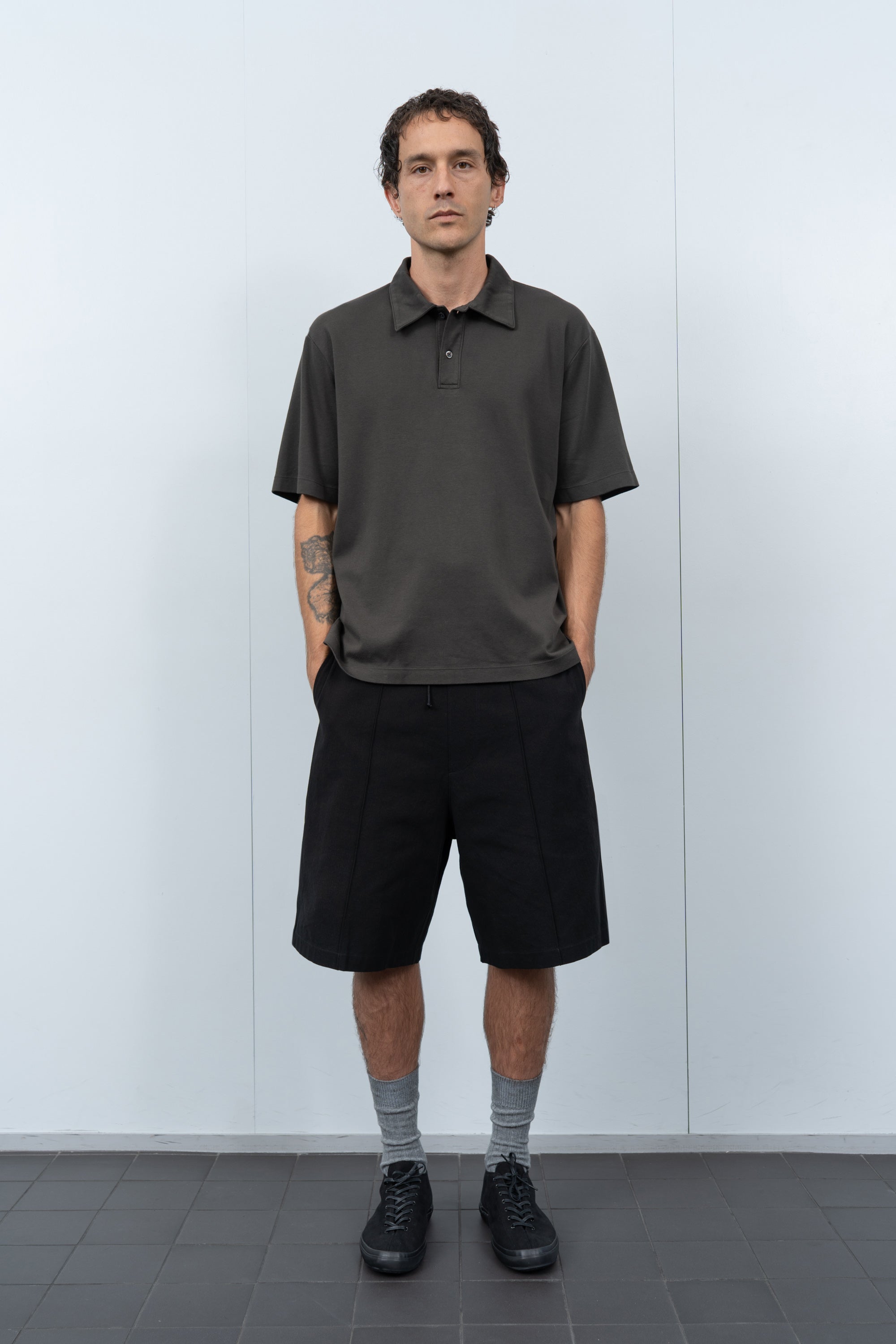 INTERLOCK TWO BUTTON POLO - FLINT