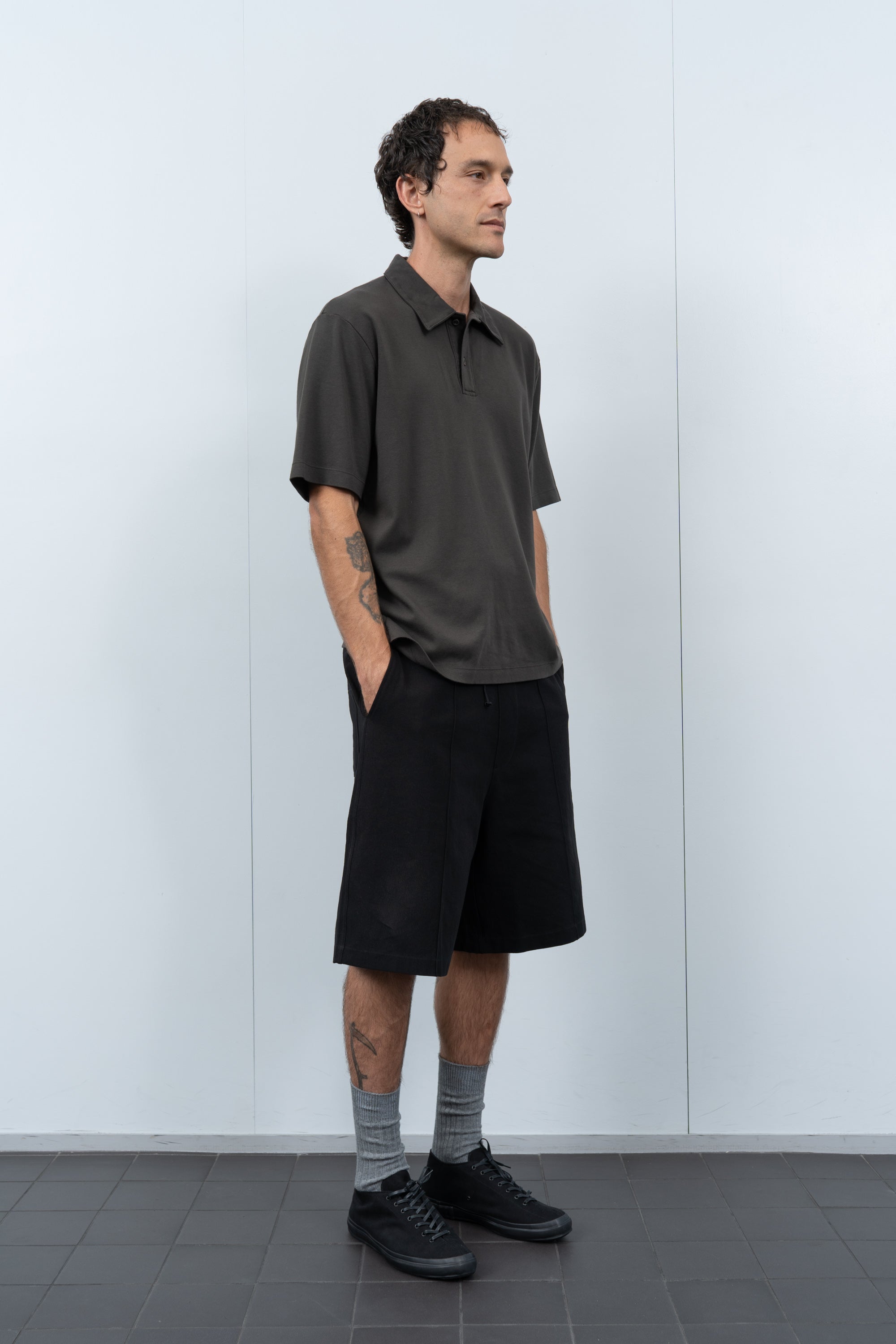 INTERLOCK TWO BUTTON POLO - FLINT