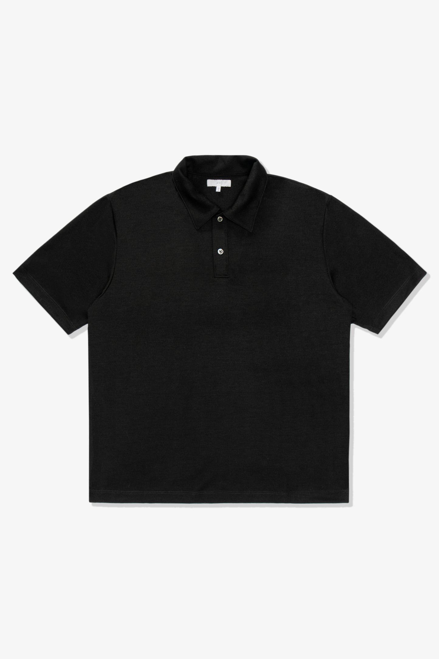 Full front-facing flat overview of LW401 Summer Wool Polo in Black