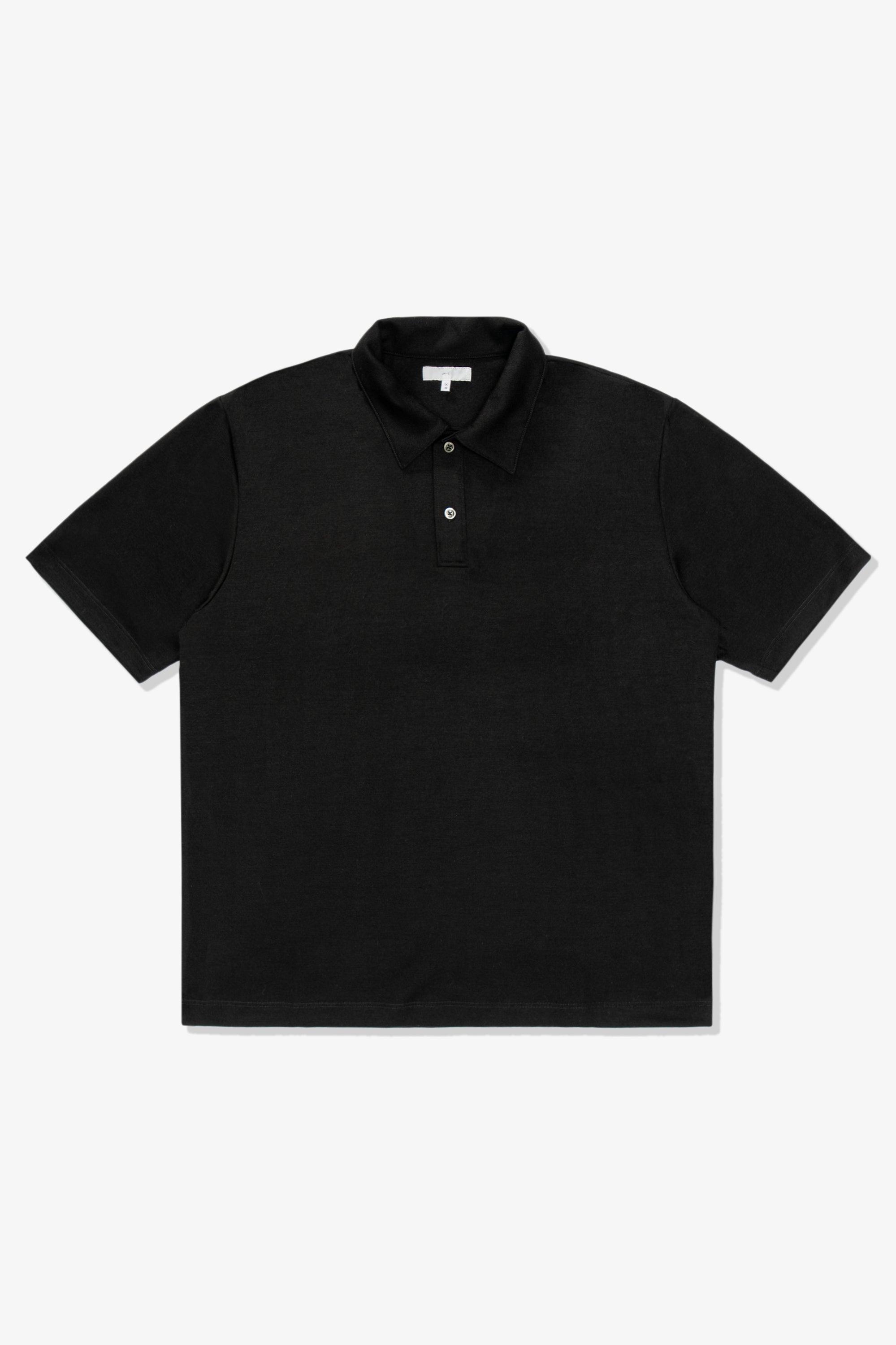 Full front-facing flat overview of LW401 Summer Wool Polo in Black